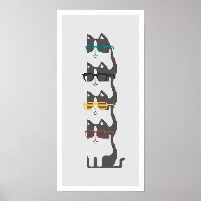 Póster Gatos En Gafas Pile Pixel Art Poster (Frente)