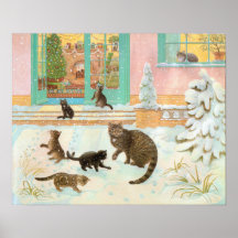 Gatos en la pintura de nieve