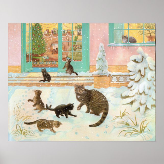 Póster Gatos en la pintura de nieve (Frente)