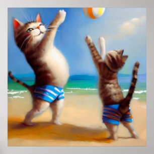 Póster Gatos en la playa