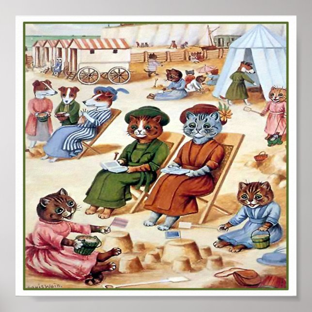 Póster Gatos en la playa por Louis Wain (Frente)