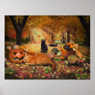 Póster Gatos en otoño