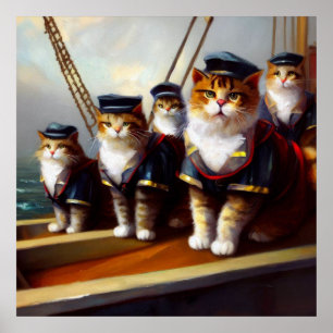 Póster Gatos en un barco