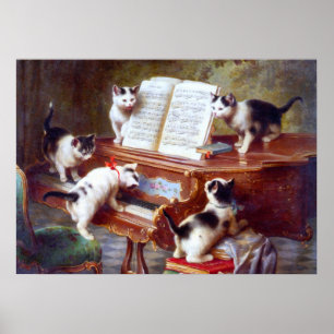 Póster Gatos en un Poster de Piano Viejo