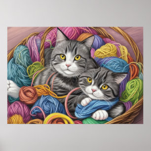 Póster Gatos en una canasta