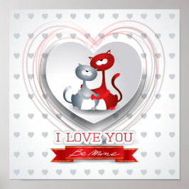 Póster Gatos enamorados del corazón