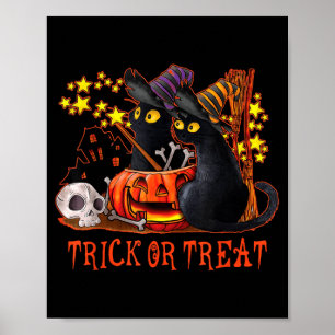 Póster Gatos Fantasmas Calabaza Gato Negro Espeluznante M