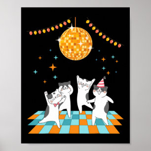 Póster Gatos fiestas bailando bajo disco