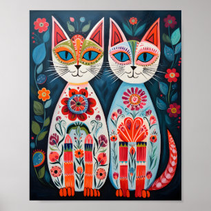 Póster Gatos Folk Escandinavos