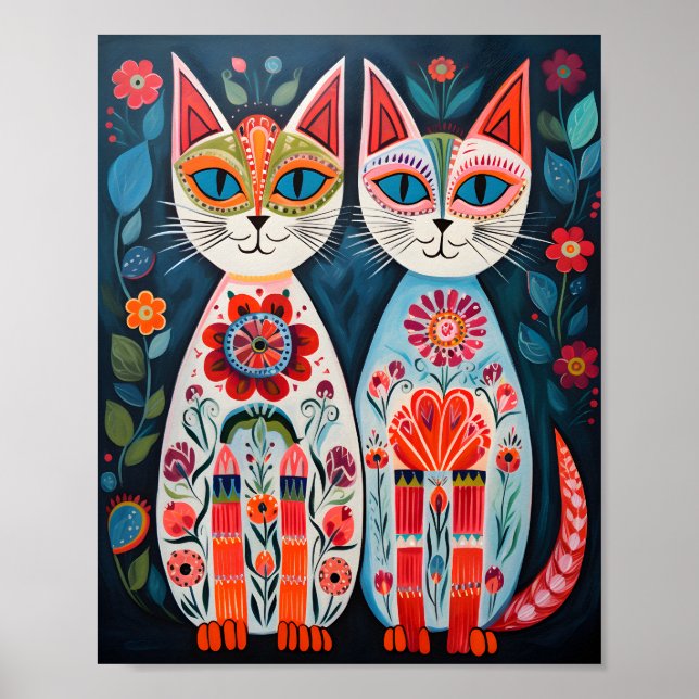 Póster Gatos Folk Escandinavos (Frente)