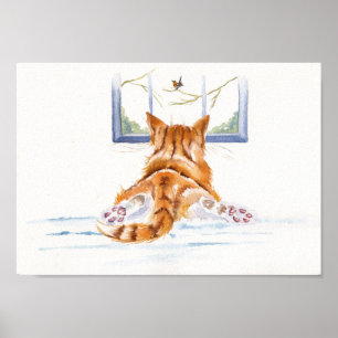 Póster Gatos/gatitos del jengibre: "Compras de la ventana