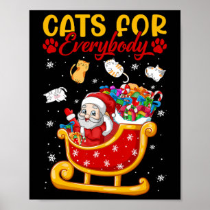 Póster Gatos Graciosos Para Todos Santa Sleigh Merry Chri