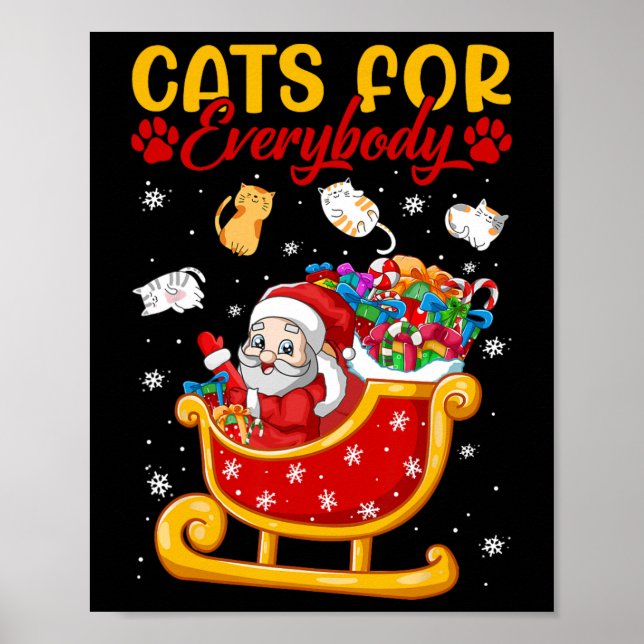Póster Gatos Graciosos Para Todos Santa Sleigh Merry Chri (Frente)