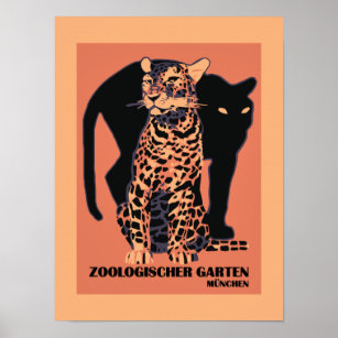 Póster Gatos grandes del zoológico de Múnich retro
