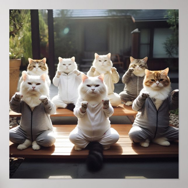 Póster Gatos haciendo huella digital de yoga (Frente)