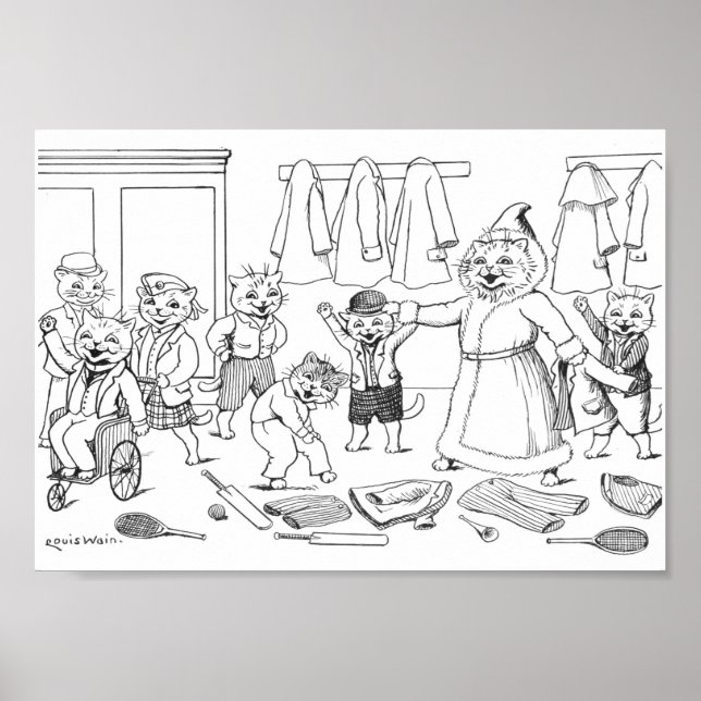 Póster Gatos (imágenes colorantes), Louis Wain (Frente)