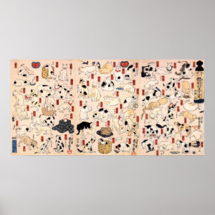 Póster Gatos japoneses vintage por Utagawa Kuniyoshi