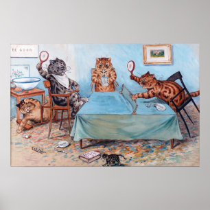 Póster Gatos juegan tenis de mesa, Louis Wain