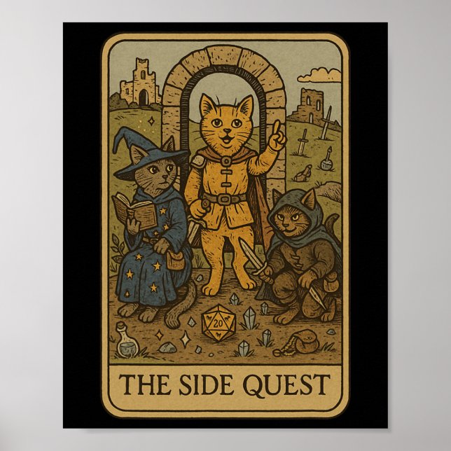 Póster Gatos Jugadores De Rpg Divertido Tarot De Misión S (Frente)