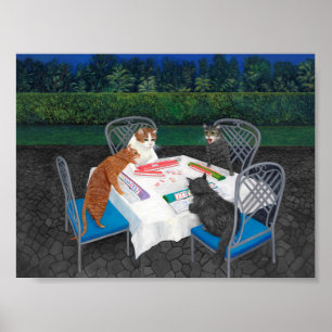 Póster Gatos jugando al Mahjong Poster