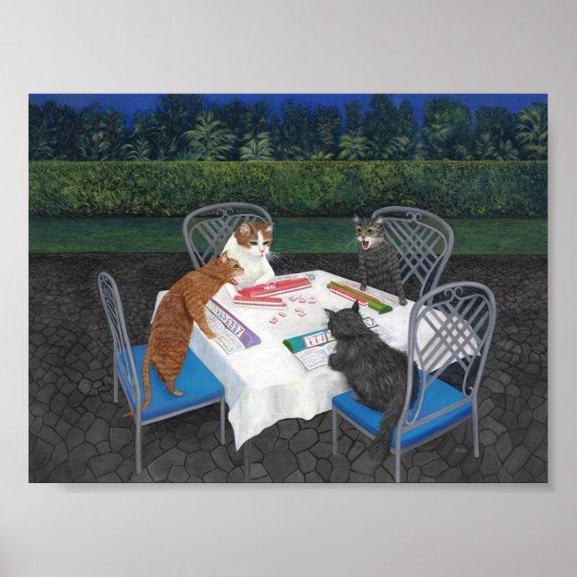 Póster Gatos jugando al Mahjong Poster (Frente)