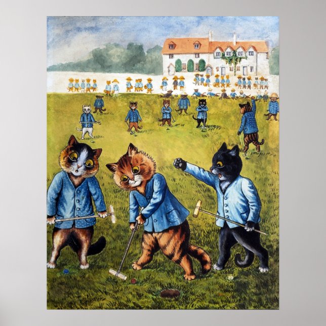 Póster Gatos jugando Croquet, Louis Wain (Frente)