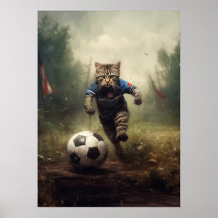 Póster Gatos Jugando Fútbol