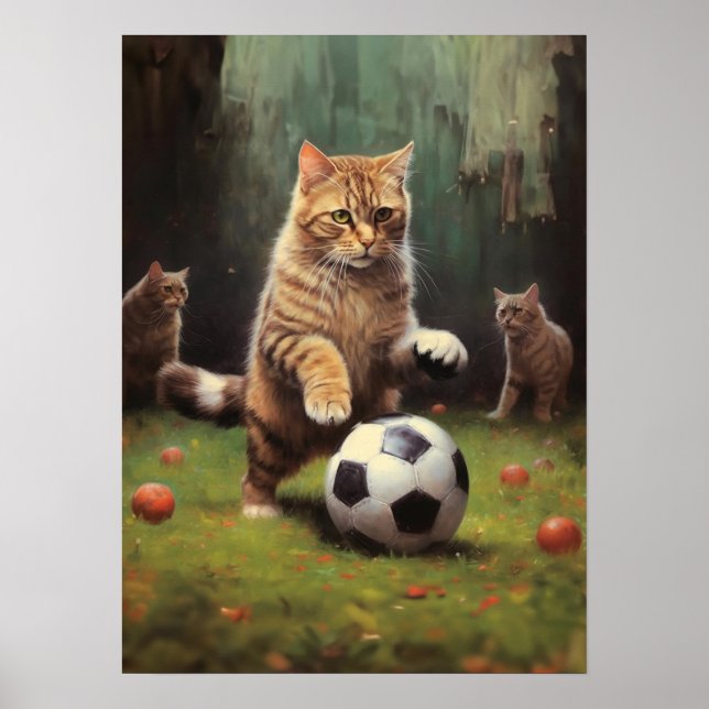 Póster Gatos Jugando Fútbol (Frente)