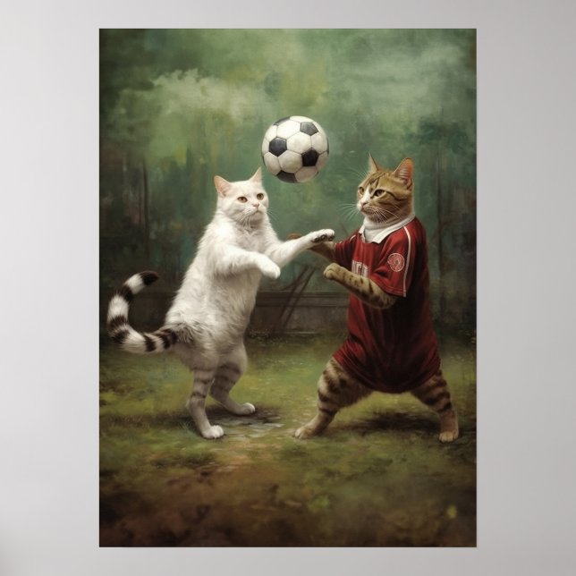Póster Gatos Jugando Fútbol (Frente)