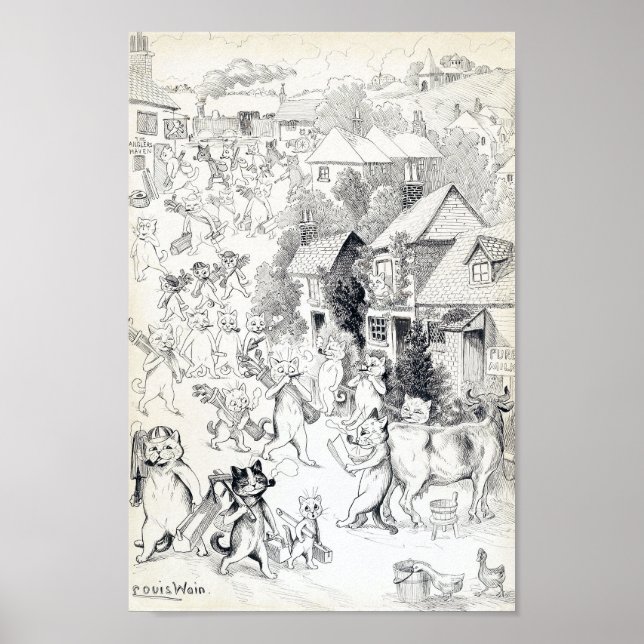 Póster Gatos Jugando Golf, Louis Wain (Frente)