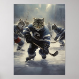 Póster Gatos Jugando Hockey
