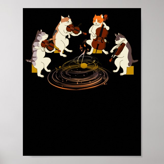 Póster Gatos Jugando Violin Cello Music Cat Lover (Frente)