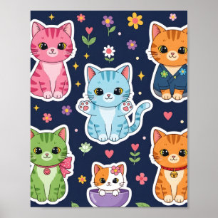 Póster Gatos Kawaii Lindos Neko Gato Divertido Regalo Ama