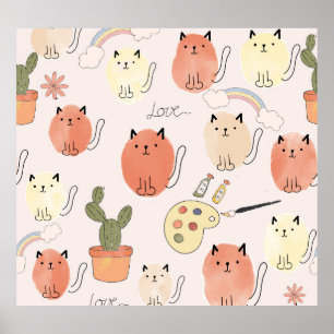 Póster Gatos Kitty Kitten: Patrón animal lindo