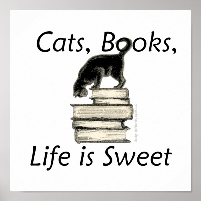 Póster Gatos Libros La vida es dulce (Frente)
