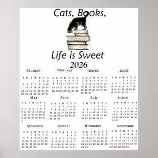 Póster Gatos, Libros La Vida es Dulce Calendario de una p