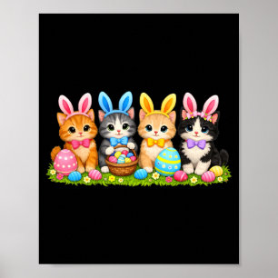 Póster Gatos lindos conejos de Pascua huevos pastel gatit