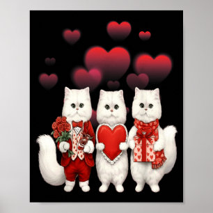 Póster Gatos lindos de San Valentín sosteniendo corazones