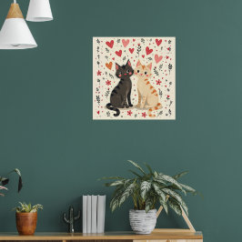 Póster Gatos Lindos del Día de San Valentín Retro
