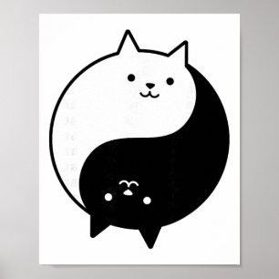 Póster Gatos Lindos Yin Yang Yoga Zen Gatito Blanco Y Neg