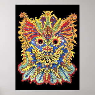 Póster Gatos locos psicodélicos ojos Louis Wain