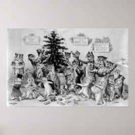 Póster Gatos Louis Wain decorando árbol de Navidad
