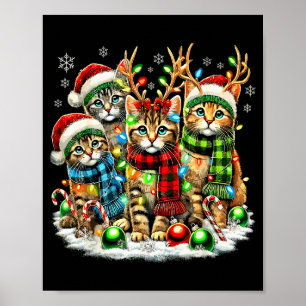 Póster Gatos Luces de Navidad Reno Santa Gatos de Navidad