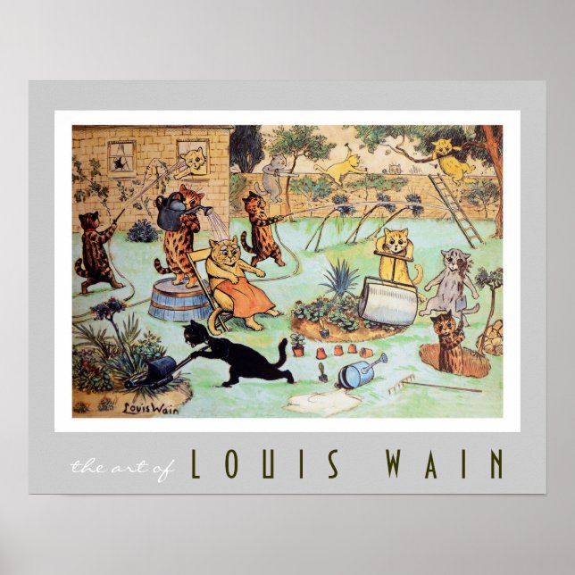 Póster Gatos masacrando el césped por Louis Wain (1860-19 (Frente)