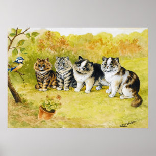 Póster Gatos mirando a un pajarito, Louis Wain