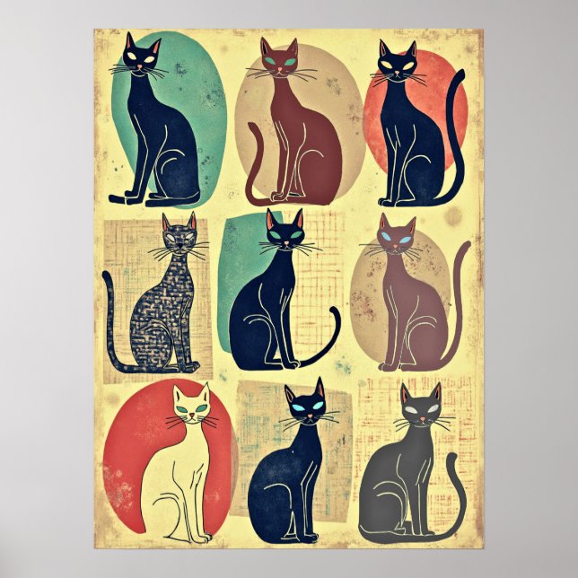 Póster Gatos Modernos de Época de Mitad de Siglo (Frente)