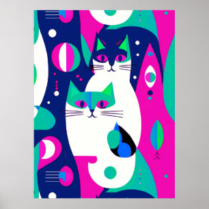 Póster Gatos modernos de mediados de siglo con un fondo a