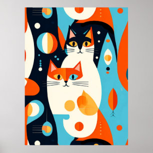 Póster Gatos modernos de mediados del siglo XX en un cont