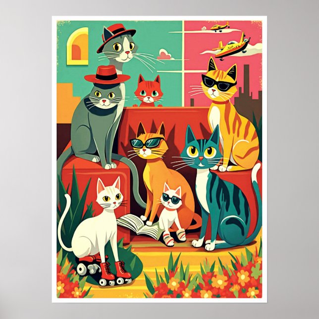 Póster Gatos modernos de medio siglo de vacaciones (Frente)