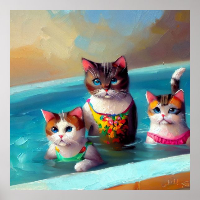 Póster Gatos Natación (Frente)